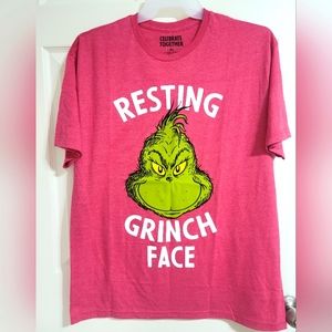 2XL MENS SOFT STRETCHY DR SEUSS RESTING GRINCH FACE CHRISTMAS TSHIRT